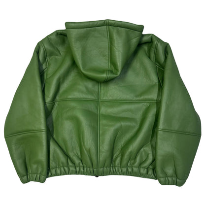 Stüssy Shearling Hooded Work Leather Jacket In Green (XL) | XL, Green
