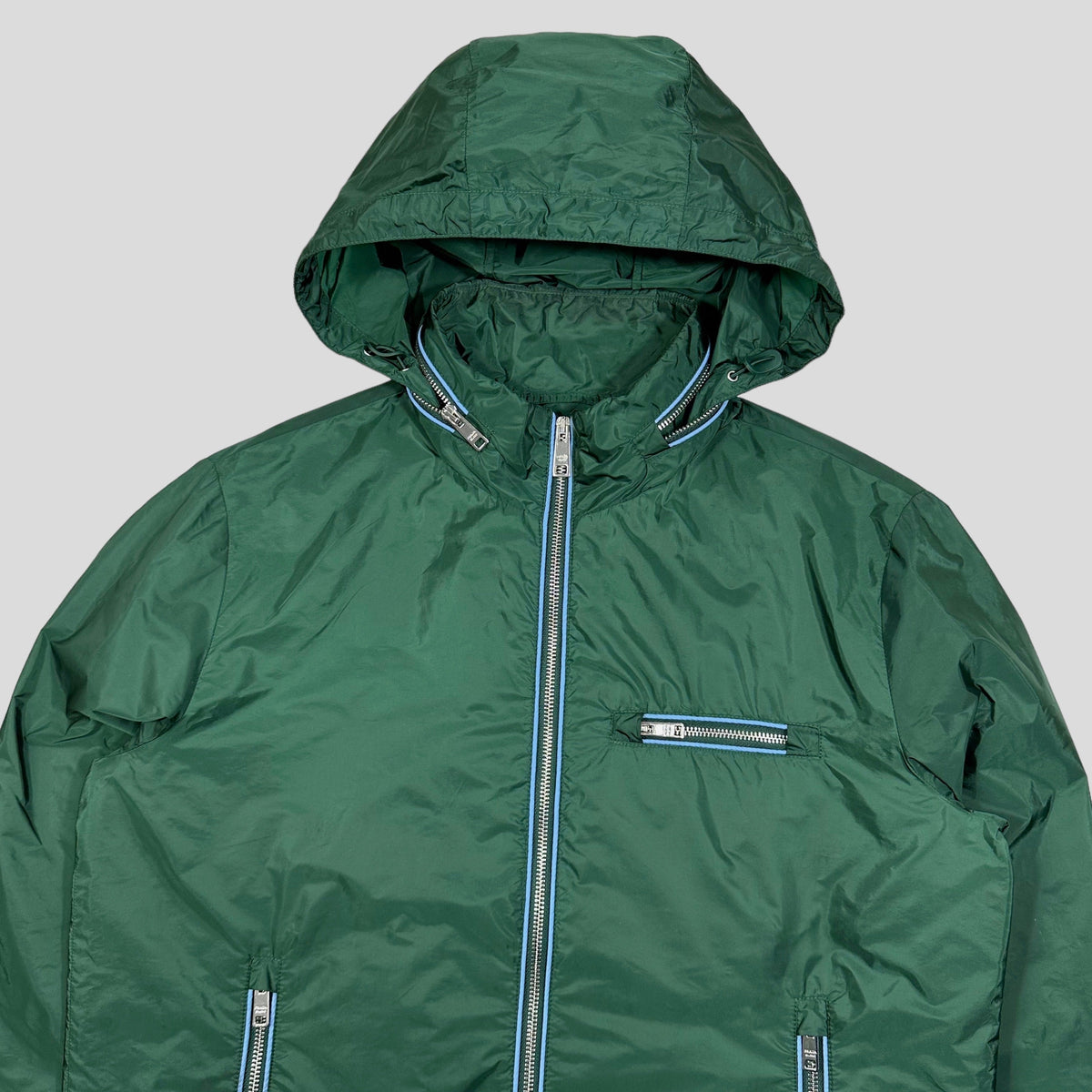 Prada Milano 2015 Emerald Contrast Zip Nylon Windbreaker | Medium, Green
