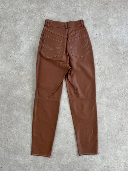 Italian Vintage Tapered Leg High Waisted Leather Trousers - W22