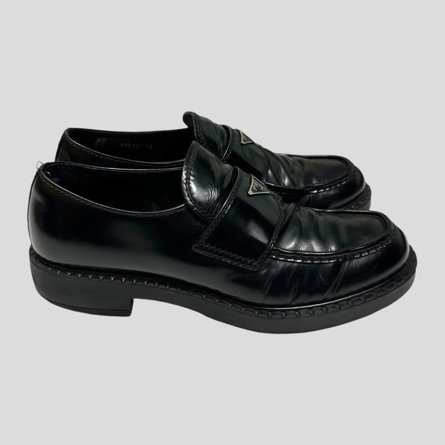 Prada Milano 2021 Black Brushed Leather Loafers - UK11/11.5