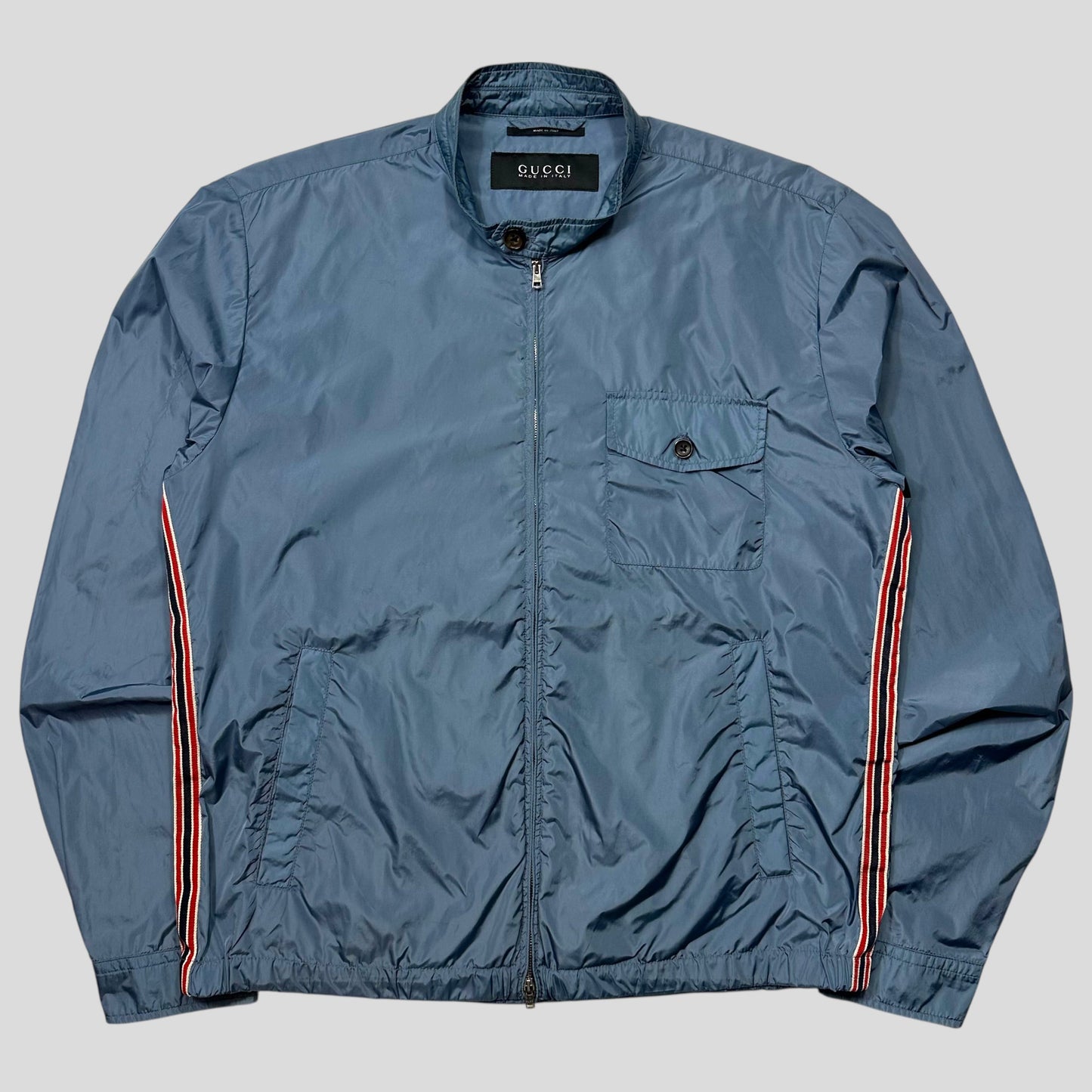 Gucci 2012 Baby Blue Stripe Seam Nylon Shimmer Jacket - IT52 (L) | Default Title, Blue