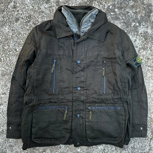 A/W1995 Charcoal Raso Gommato Dual Layer Multi Pocket Jacket