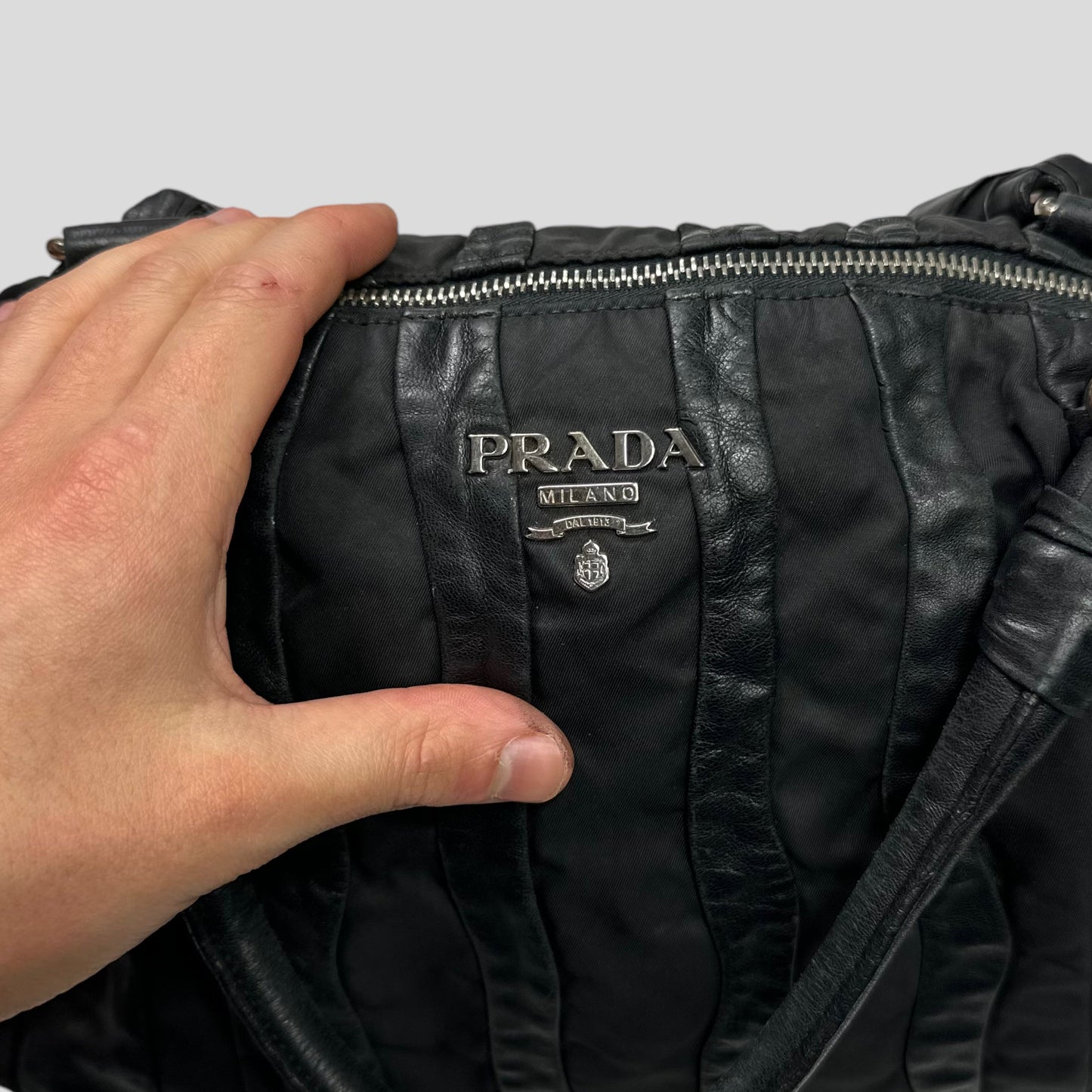 Prada Mainline 00’s Nylon + Leather Waves Shoulder Bag