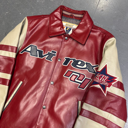 Avirex Goalers Leather Jacket In Red ( L )