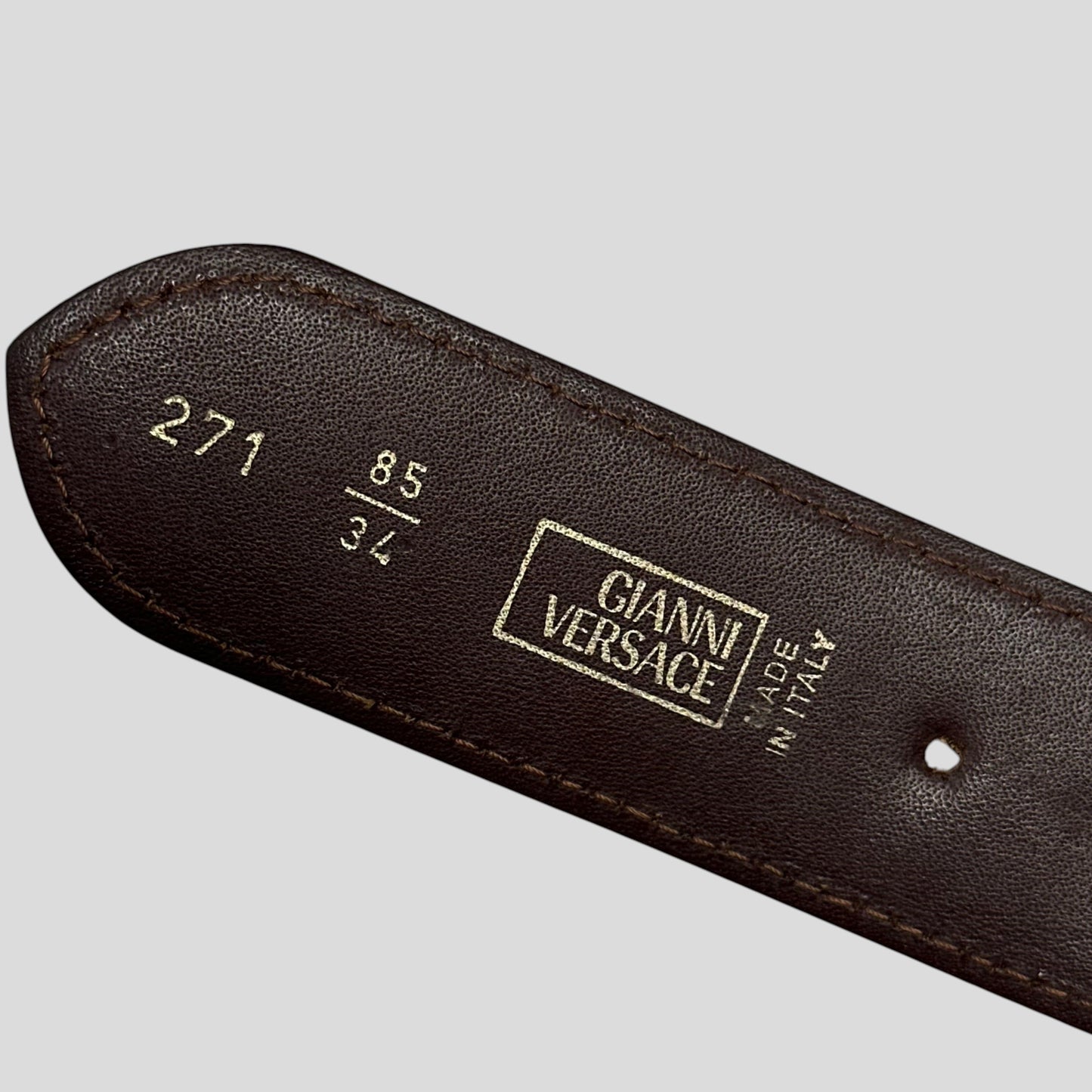 Gianni Versace 1994 Lizard Leather Medusa Bolt Stud Belt | O/S, Brown