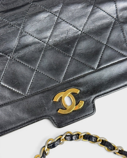1980s Vintage Chanel Black Lambskin Diana Square Single Flap Bag 24K GHW | O/S, Multicoloured