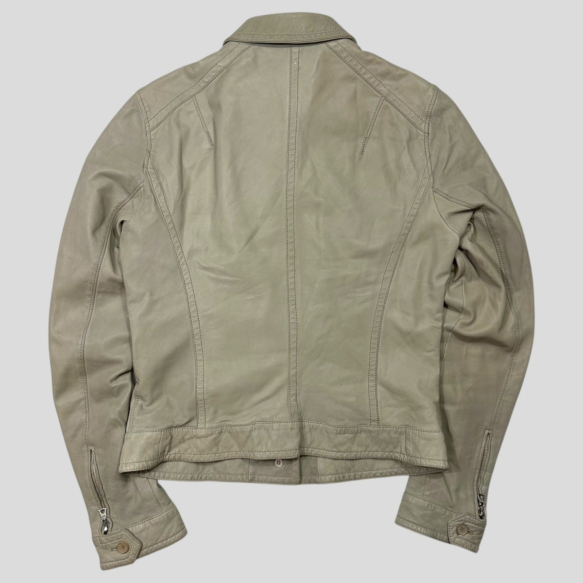 Neil Barrett 2005 Brad Pitt Leather Multipocket Moto Jacket - XS/S | Medium, Cream