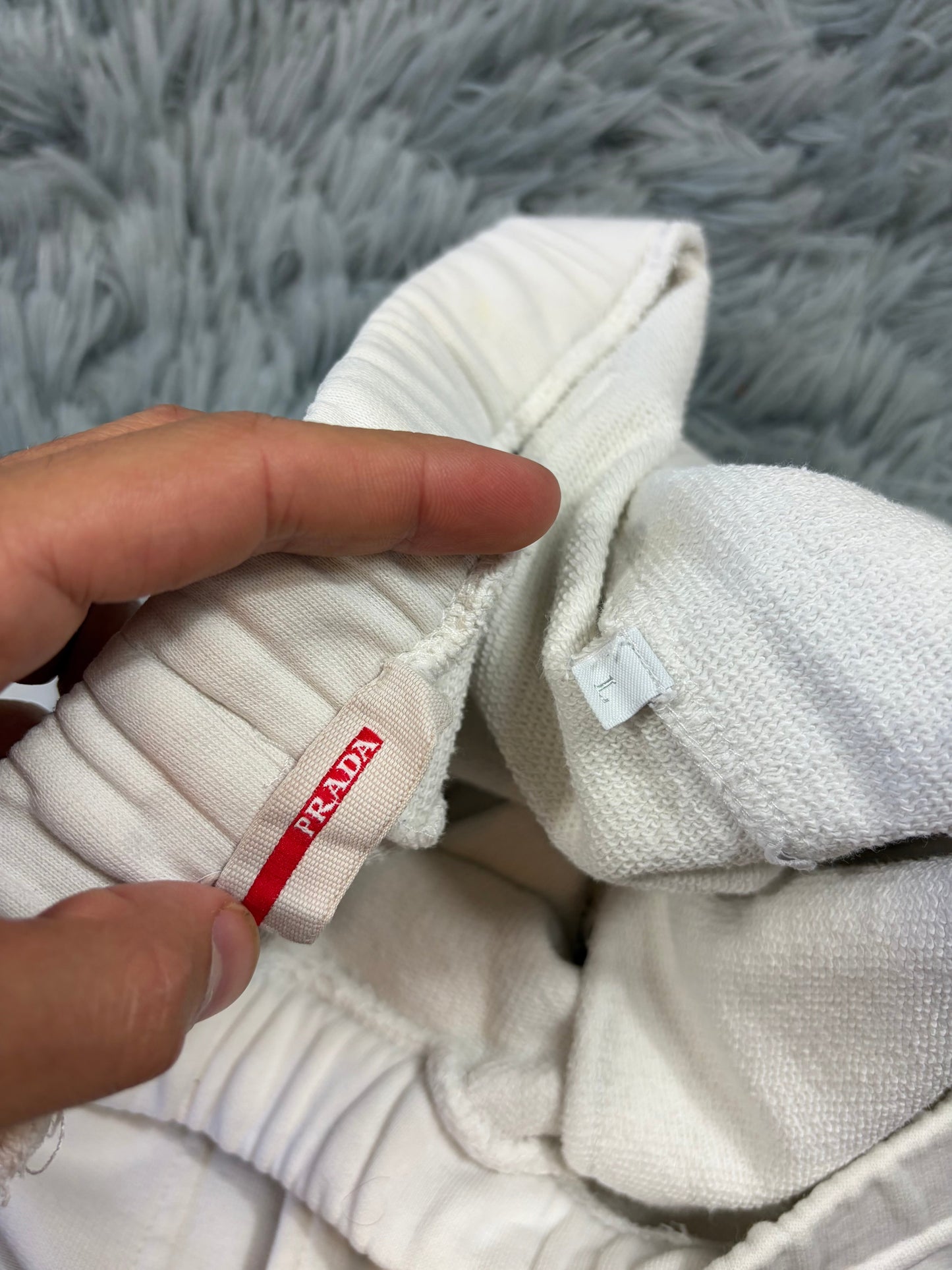 Prada Sport 2010 Red Tab Baggy White Cotton Jogger Shorts - L | O/S, Red