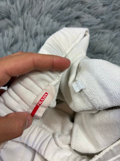 Prada Sport 2010 Red Tab Baggy White Cotton Jogger Shorts - L | O/S, Red