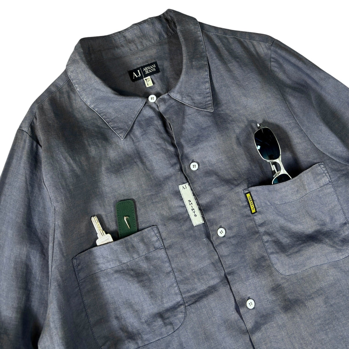 Armani Jeans 00’s Dual Pocket Linen Shirt L | Large, Grey