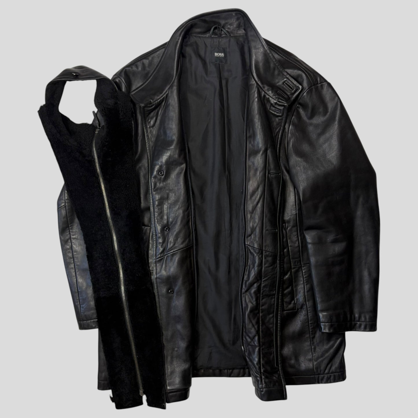 Hugo Boss 90’s Modular 2 in 1 Lambskin Leather Trench Coat - XL | Default Title, Black