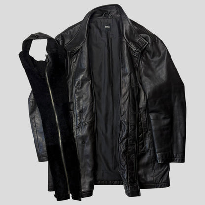 Hugo Boss 90’s Modular 2 in 1 Lambskin Leather Trench Coat - XL | Default Title, Black