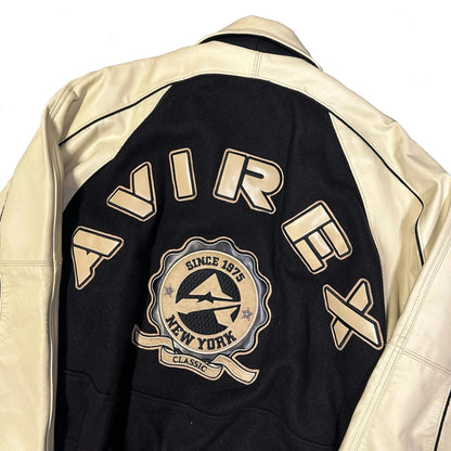 Avirex Wool & Leather Jacket In Black & Beige ( XL )