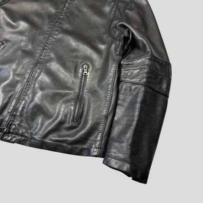 Prada Sport 2006 Leather Perforated Café Racer Logo Jacket - M | Default Title, Black