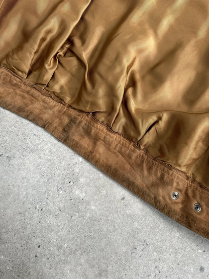 Vintage High Neck Suede Bomber Jacket - M