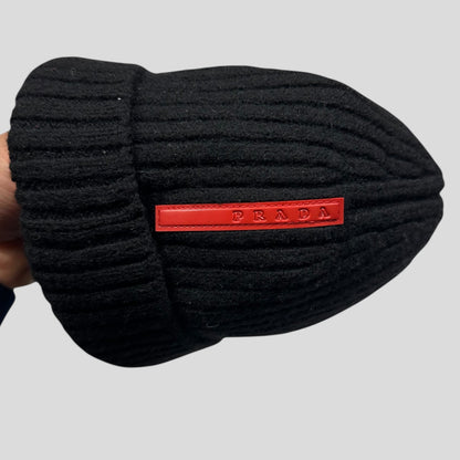 Prada Sport 2006 Black Ribbed Wool Fisherman’s Beanie