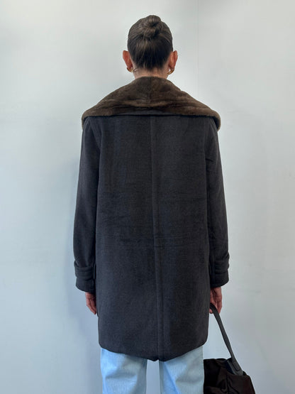 Max Mara Wool Cashmere Fur Collar Double Breasted Coat - M/L