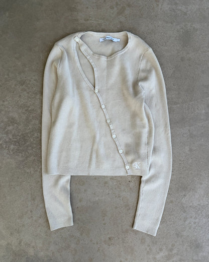 Calvin Klein Jeans Ribbed Asymmetric Long Sleeve Cardigan – S-on a concrete background