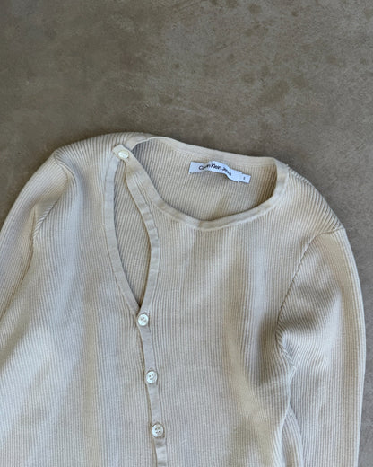 Calvin Klein Jeans Ribbed Asymmetric Long Sleeve Cardigan – S-on a concrete background
