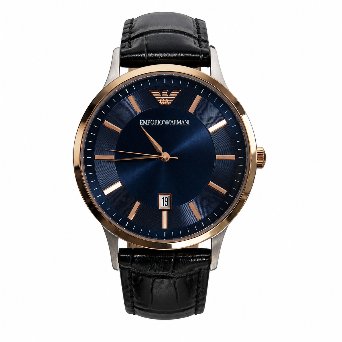 Emporio Armani Black Croc Leather Strap Watch | O/S, Black