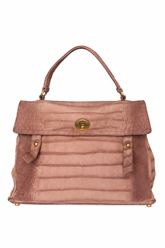 Yves Saint Laurent Muse Two Croc Effect Deerskin Satchel | O/S, Pink
