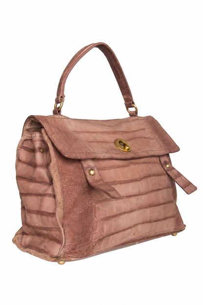 Yves Saint Laurent Muse Two Croc Effect Deerskin Satchel | O/S, Pink