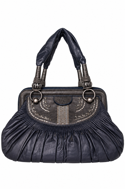 2007 Dior By Galliano Le Plisse Leated Leather Basket Bag | O/S, Navy