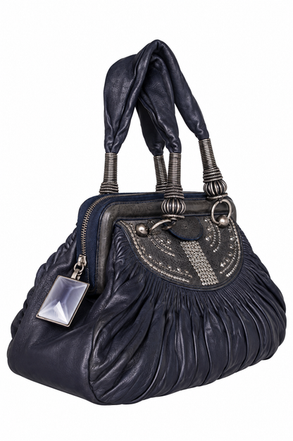 2007 Dior By Galliano Le Plisse Leated Leather Basket Bag | O/S, Navy