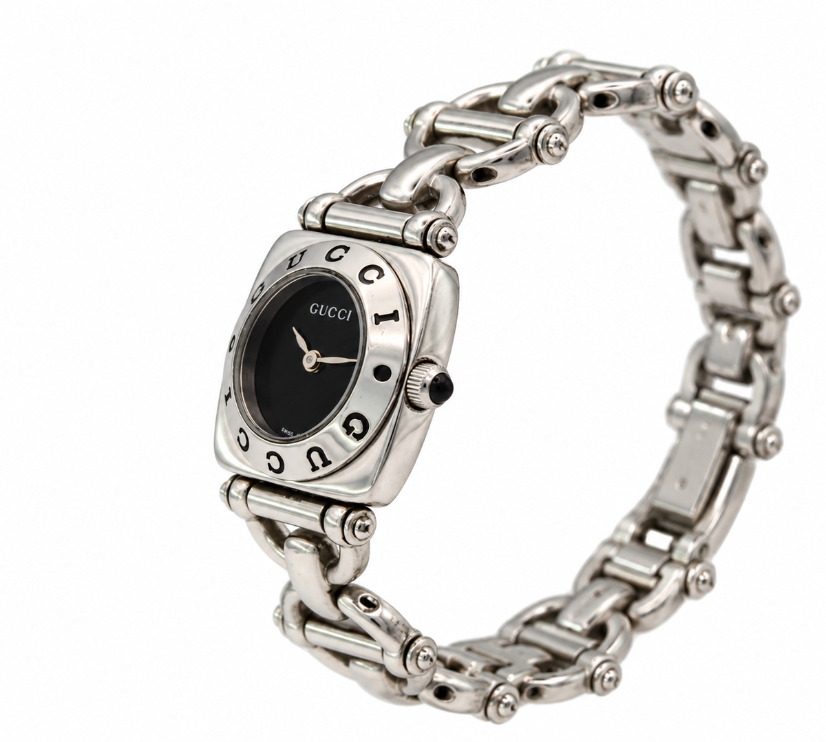 1999 Gucci 6400 L Quartz Black Dial Horse-Bit steel Watch (1525-GUC-L). LWM864 | O/S, Black