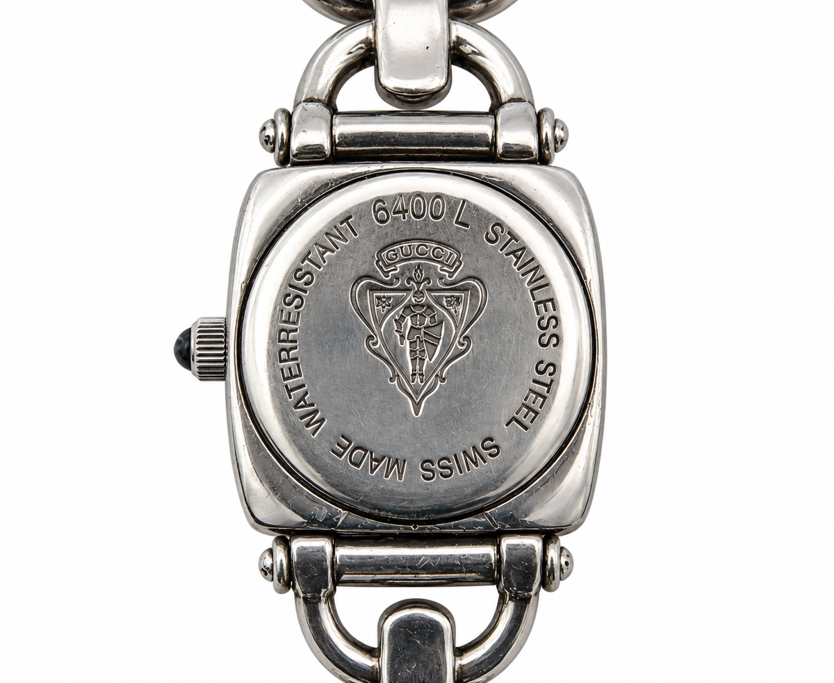 1999 Gucci 6400 L Quartz Black Dial Horse-Bit steel Watch (1525-GUC-L). LWM864 | O/S, Black