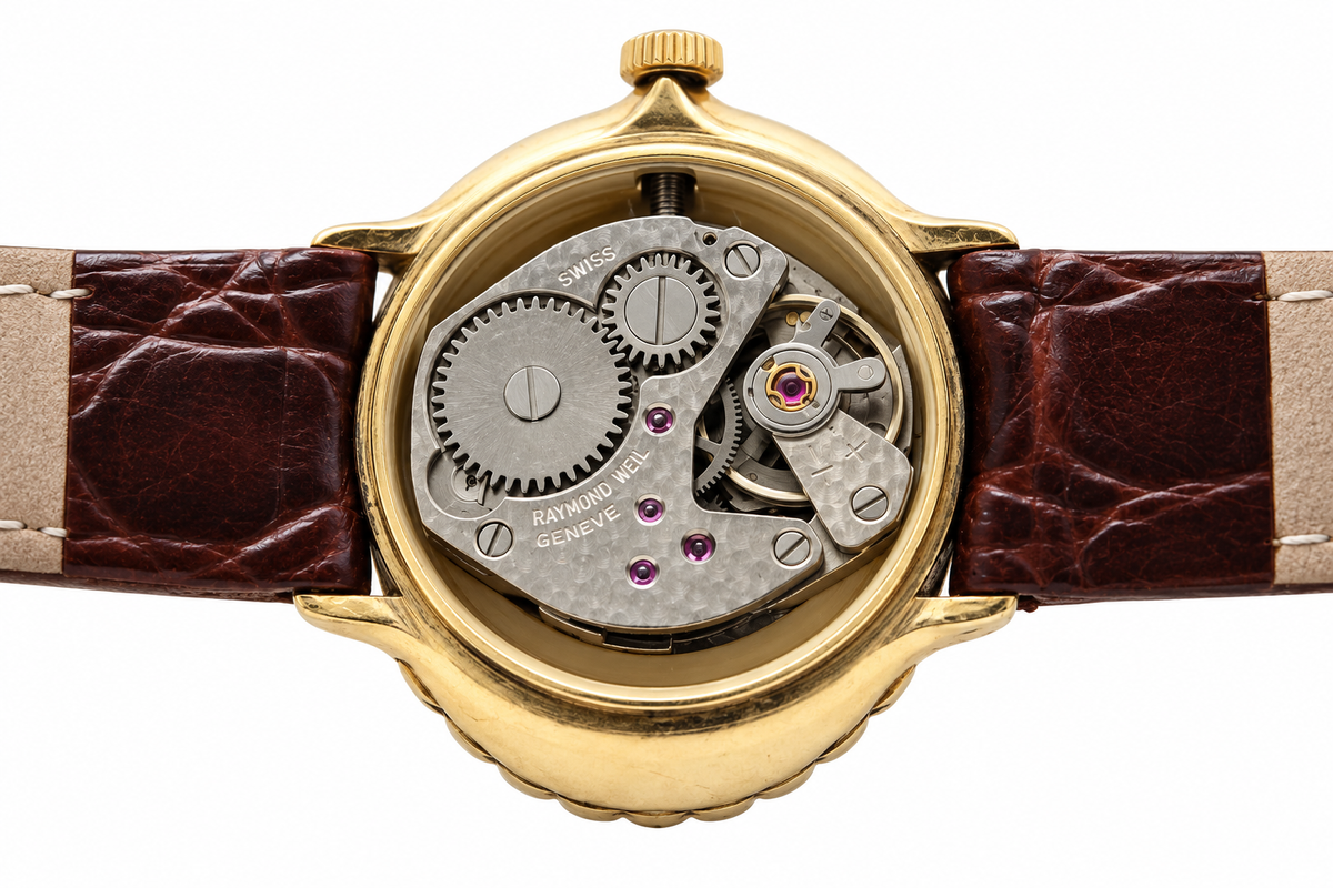 Raymond Weil Genève 683 Champagne Manual Wind Watch (777-RAY-L). LWM864 | O/S, Champagne, Gold, Brown