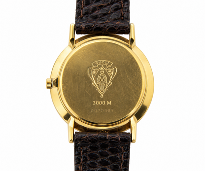 1990s Gucci 3000M Champagne Dial Brown Leather Strap Watch(1511-GUC-L). LWM864 | O/S, Brown