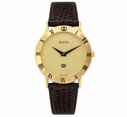 1990s Gucci 3000M Champagne Dial Brown Leather Strap Watch(1511-GUC-L). LWM864 | O/S, Brown