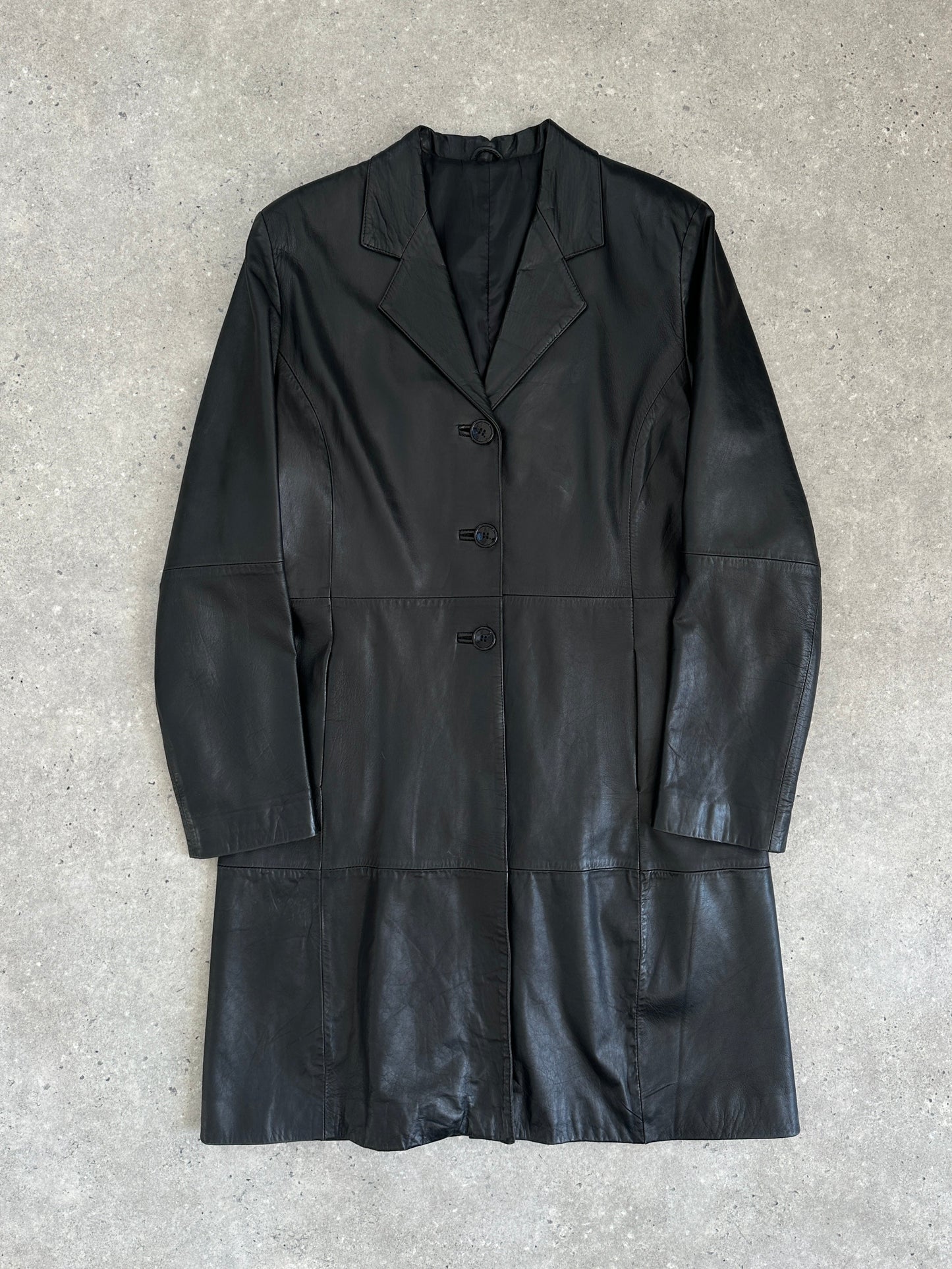 Italian Vintage Smooth Leather Trench Coat - M