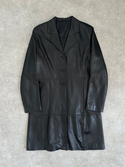Italian Vintage Smooth Leather Trench Coat - M