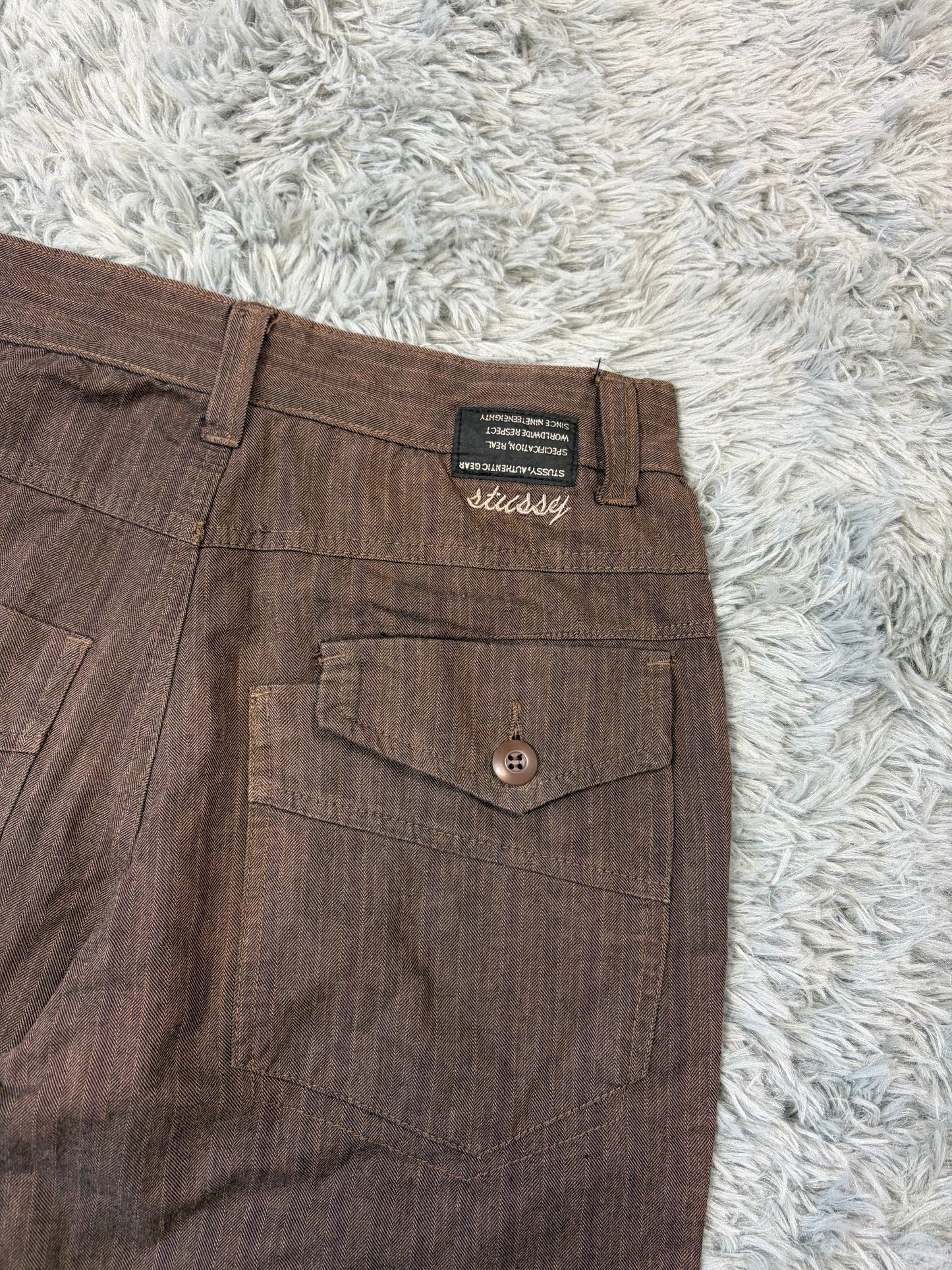 Stussy 00’s Embroidered Logo Striped Brown Shorts - S | O/S, Brown