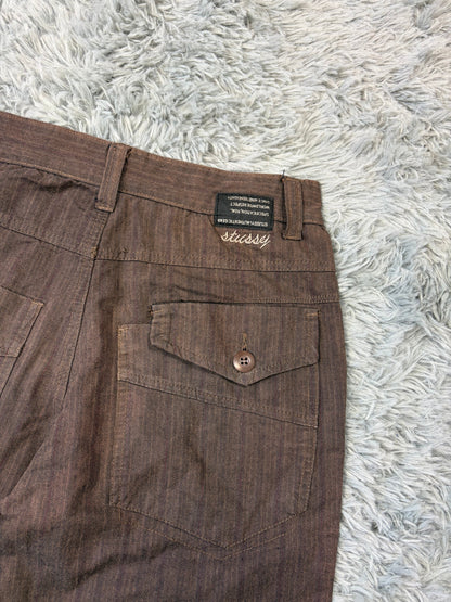 Stussy 00’s Embroidered Logo Striped Brown Shorts - S | O/S, Brown