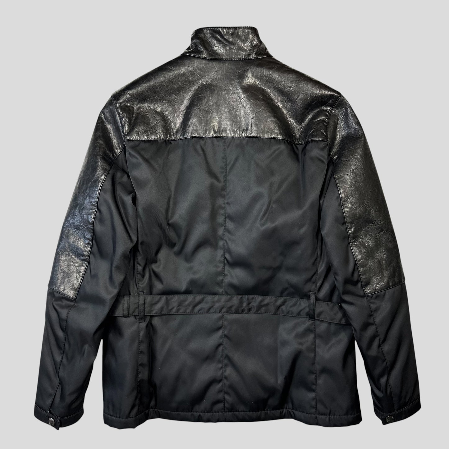 Prada Milano 2011 Gabardine Nylon Leather Jacket + Belt - M | Default Title, Black