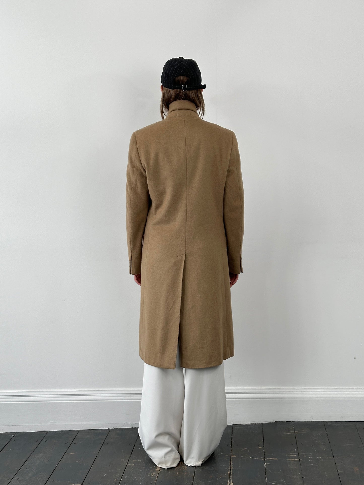 Vintage 1990s Wool Double Breasted High Neck Coat - L