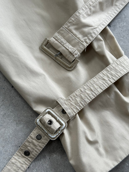 Yves Saint Laurent Pour Homme 1980s Cotton Double Breasted Belted Trench Coat - XXL