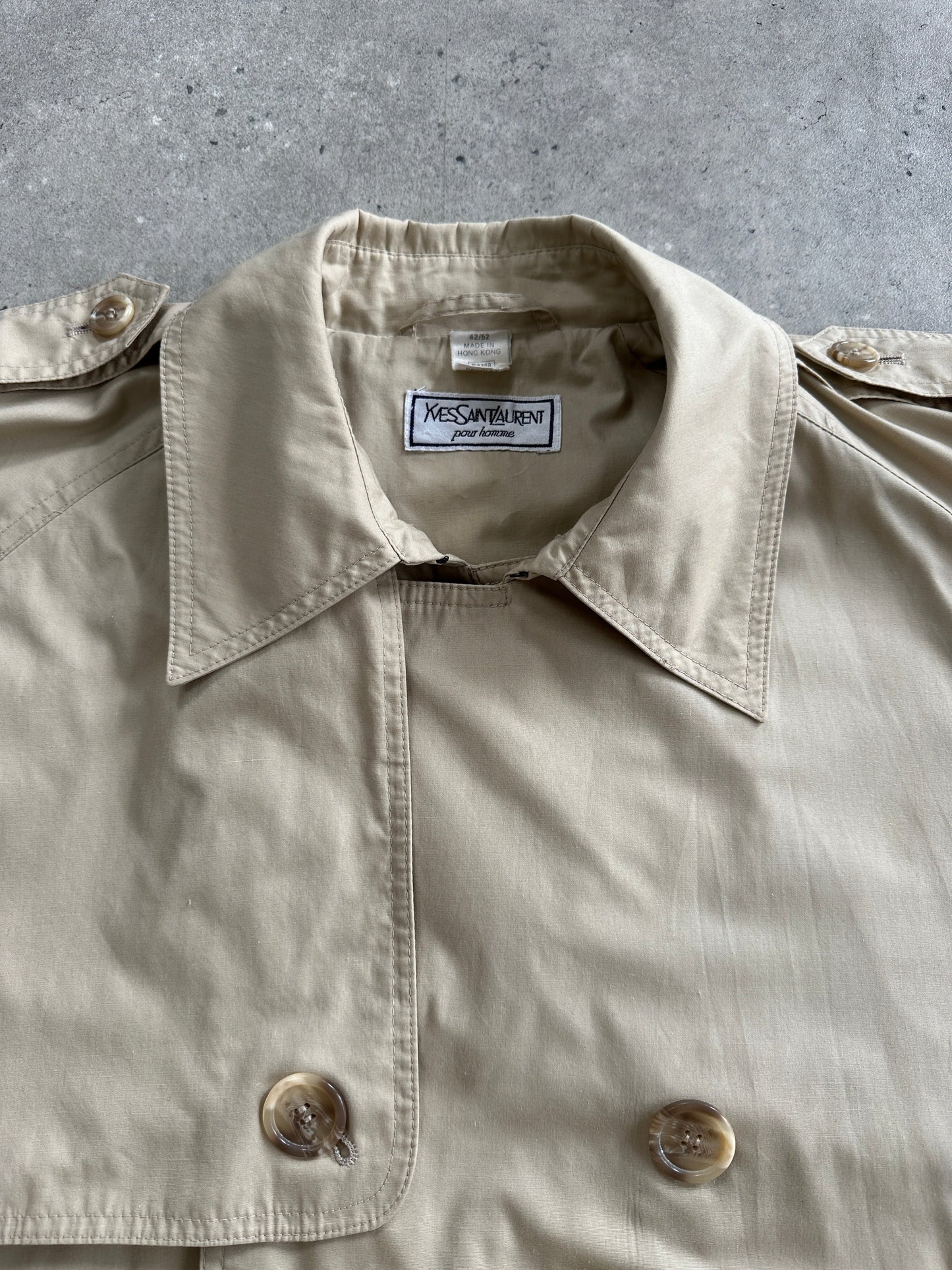 Yves Saint Laurent Pour Homme 1980s Cotton Double Breasted Belted Trench Coat - XXL