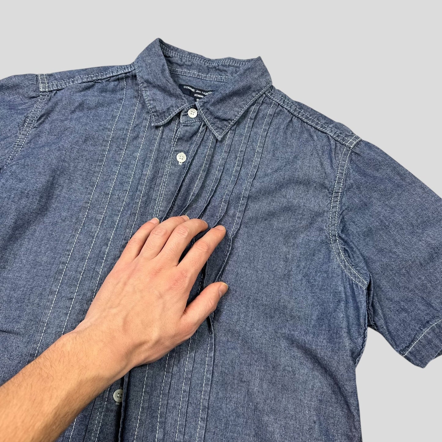 Comme Des Garçons Homme 2008 Pleated Indigo Cotton Shirt - S | Default Title, Indigo