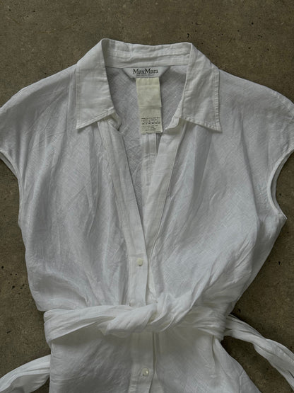 Max Mara 2000s Pure Linen Sleeveless Wrap Shirt - S/M