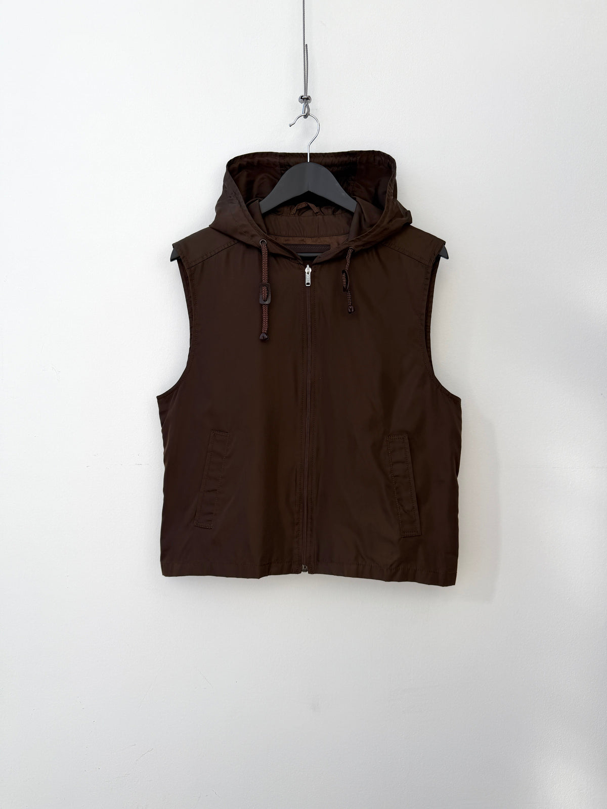 Prada 90s Nylon Hooded Vest | Medium, Brown