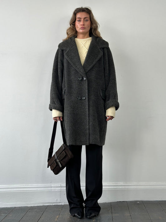 Max Mara Fuzzy Wool Alpaca Double Breasted Coat - XL