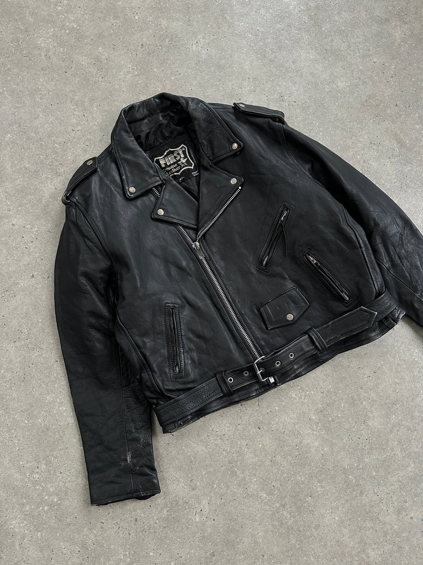 Vintage Leather Biker Jacket - XL