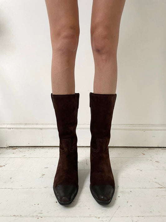 PRADA MID CALF SUEDE BOOTS (EU 40) | DEFAULT TITLE, Brown