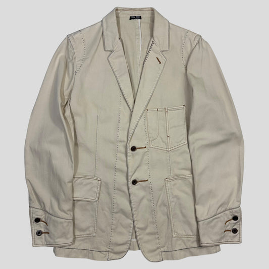 Miu Miu 00’s Contrast Stitch Cotton Cowboy Blazer Jacket - IT50 | Default Title, Multicoloured