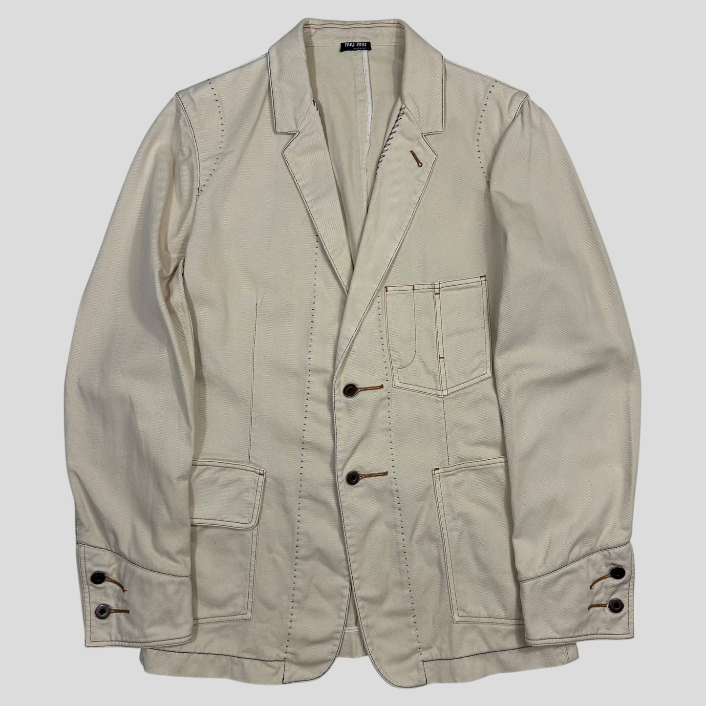 Miu Miu 00’s Contrast Stitch Cotton Cowboy Blazer Jacket - IT50 | Default Title, Multicoloured