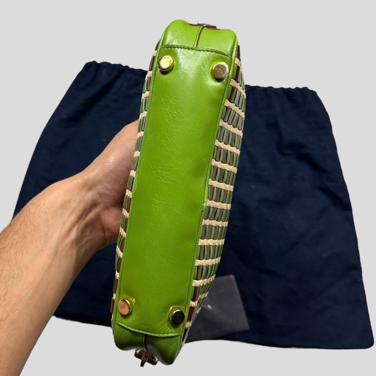 Prada 2001 Mini Top Handle Leather Woven Bag + Cards & Dustbag